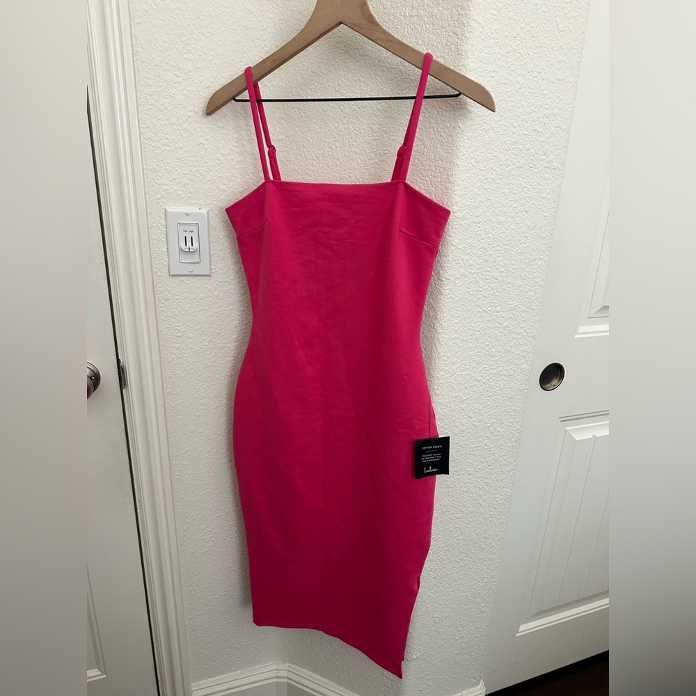 Lulus Paulina Hot Pink Bodycon Midi Dress - Size S - Picture 2 of 3